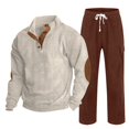 thumbnail image 2 of Hearthz Men's Tracksuit 2 Piece Sweatsuit Set Corduroy Button Elbow Patches + Straight Leg Cargo Pants Fall Winter Athletic Men's Sweatsuits 2 Piece Set, 2 of 5