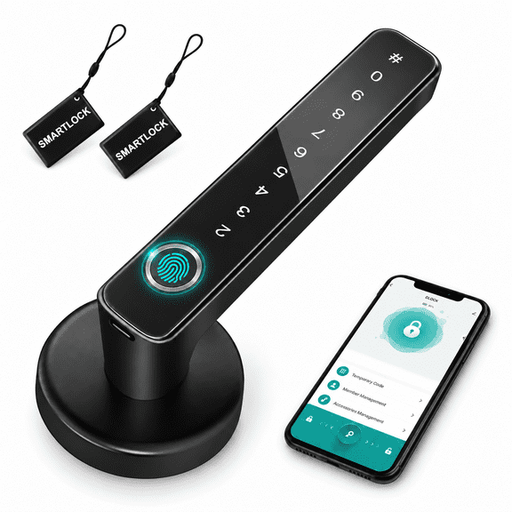 5-in-1 Smart Door Handle, Keyless Entry Door Handle with App Control & Auto Lock, Minimalist Digital Lock for Bedroom, Home Office or Airbnb Hosts, Black