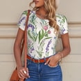 thumbnail image 6 of KLL Women 's Crew Neck Bodysuit Jumpsuits Wisteria Flower Print Short onesies Stretch T Shirts, 6 of 7