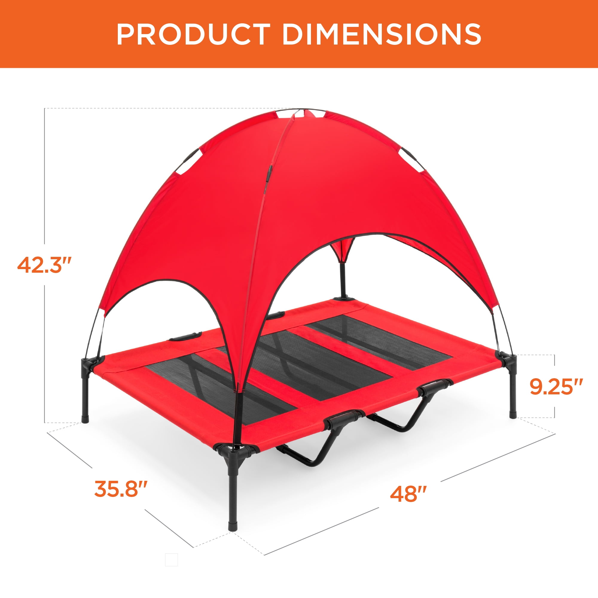 Best Choice Products 48in Elevated Cooling Dog Bed, Outdoor Raised Mesh Pet Cot w/ Removable Canopy, Carrying Bag - Red