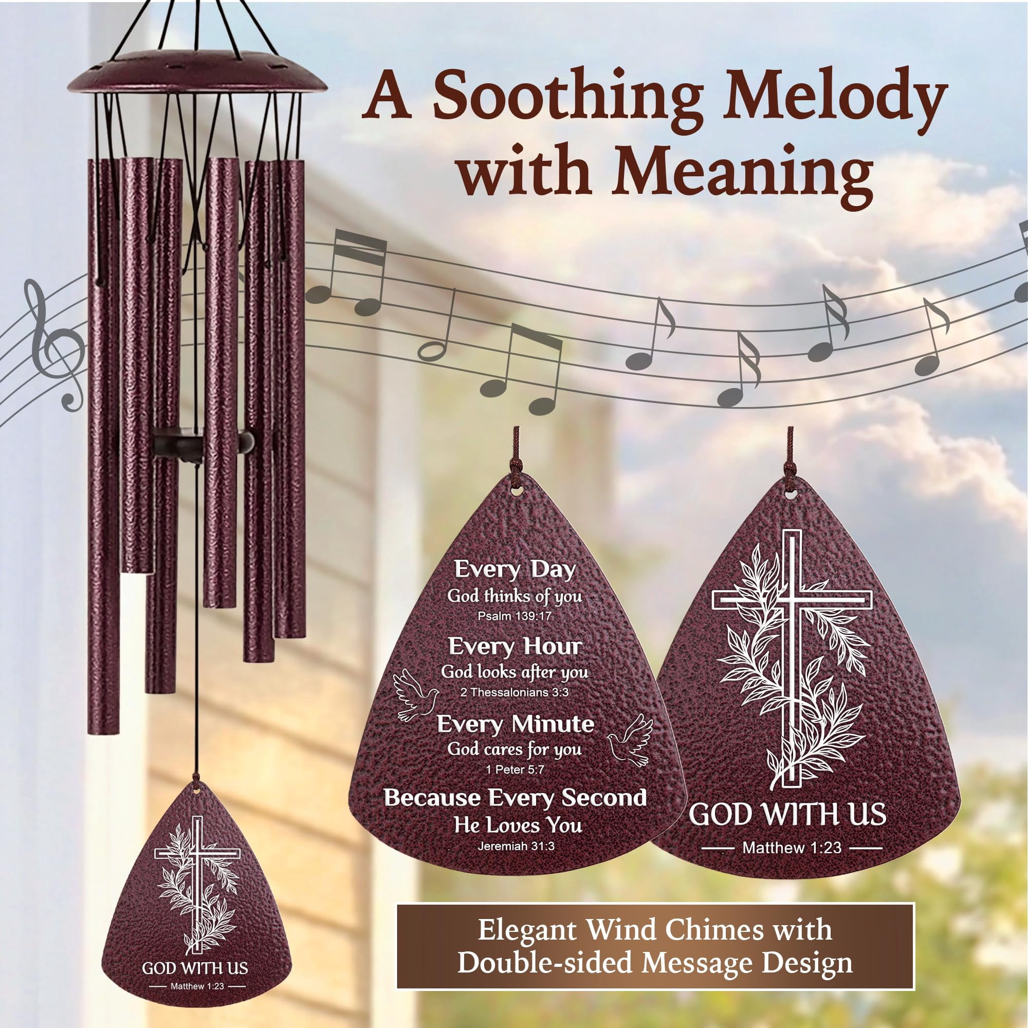 Wind Chimes For Outside  33.5" Verse Chime Birthday Gifts Women Religious Baptism Gift Men Friends Teacher Appreciation Mom