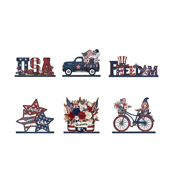 Floral decorations for Party, Fourth of July decorations, 10X5 in Wooden Table toppers, Patriotic decor, Home decorations, Truck Bicycle Star Shapes, 6 Set