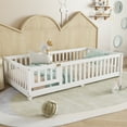 thumbnail image 2 of Bellemave Twin Size Floor Bed with Door and Fence Floor Bed with Bed Slats Sturdy Wood Floor Bed Montessori Bed Frame (Twin, White), 2 of 11