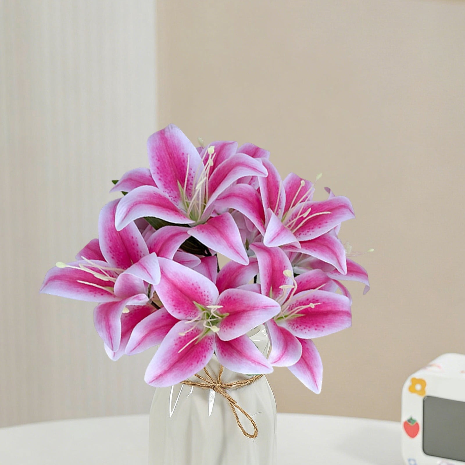 ERTZAE Balcony Flower Decor,Cool Color Lily Stems,Event Hall Lilies,Faux Lily Stems,Decorative Lily Bouquet,Pink 10-Head Artificial Lily Bouquet 18Inch,Realistic Flower Stem for Vase Decor
