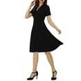 thumbnail image 4 of INSPIRE CHIC Robes Vintage pour Femmes 2024 Col Plat Manches Courtes Robe Évasée TP Noir, 4 of 6