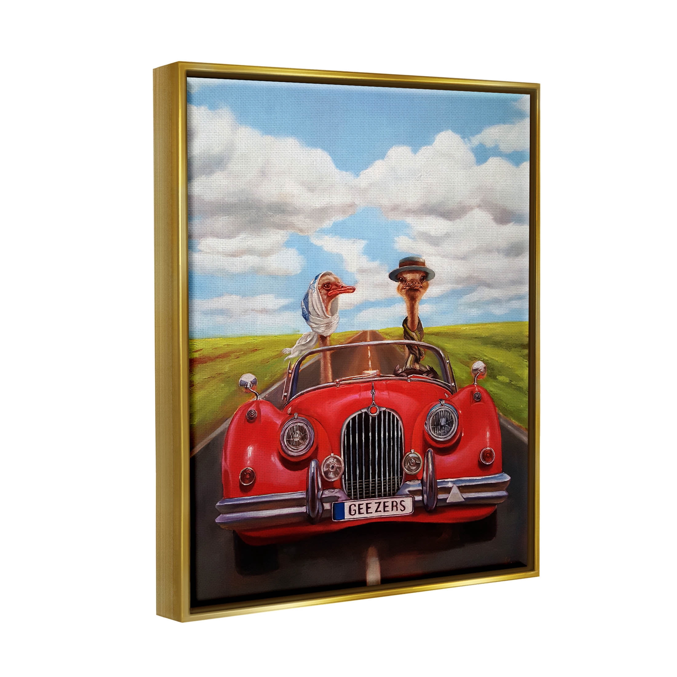 Stupell Industries Ostrich Couple Geezers Convertible Painting Metallic Gold Floating Framed Canvas Print Wall Art, Design by Lucia Heffernan