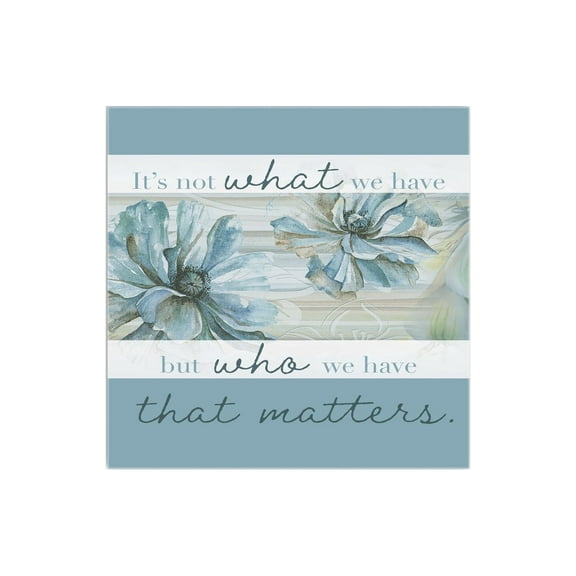 Who Matters Aqua Floral 12 x 12 Wood Wall Sign Plaque