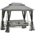 thumbnail image 2 of Outsunny 3 Person Patio Swing Chair, Gazebo Swing with Double Tier Canopy, Cushioned Seat, Mesh Sidewalls, gray, 2 of 9