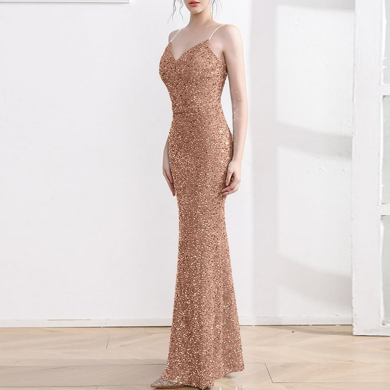 rose gold fishtail dress Nazz Collection Rose Gold Starstruck Fishtail Maxi Dress main image 0