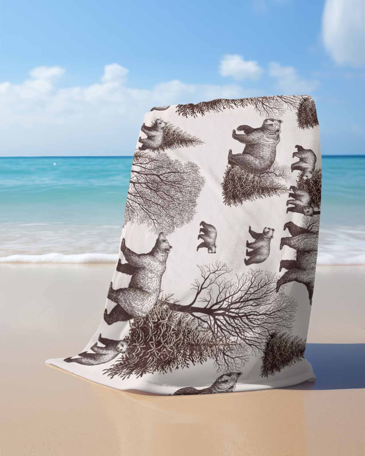 Brown Bear Beach Towels Oversized Super Absorbent, Hunting Bear Forest Wildlife Animals Vintage Lightweight Bath Towel Quick Dry Sets For Bathroom/Pool/Rv Camping/Beach Play/Gym Room/Picnic 31"x62"
