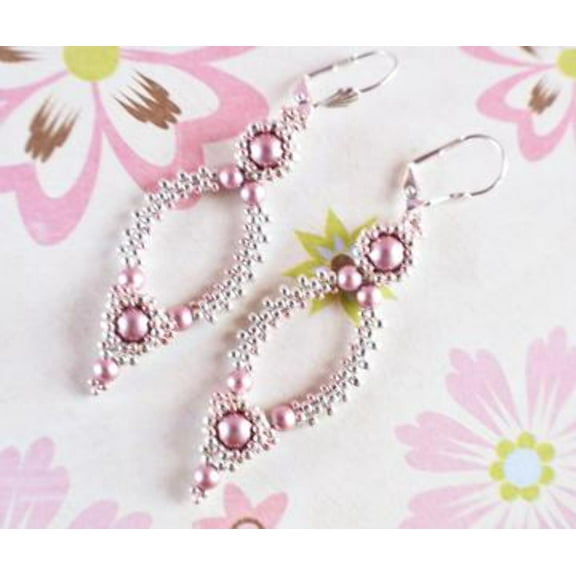 Powder Pink and Silver Oval Hoop Earrings made with Swarovski Pearls