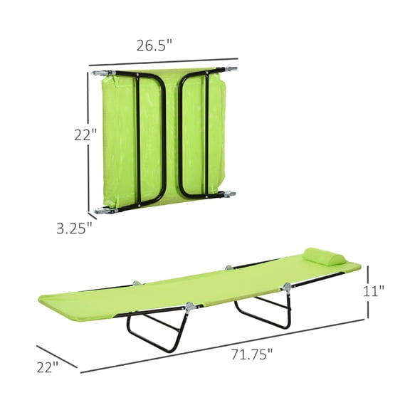 Folding Chaise Lounge Chair, Pool Sun Tanning Chair, Outdoor Lounge Chair with Reclining Back, Breathable Mesh Seat, Headrest for Beach, Yard, Patio, Green