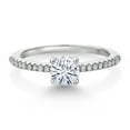 thumbnail image 3 of Gem Stone King 925 Sterling Silver White Moissanite and White Lab Grown Diamond Engagement Wedding Anniversary Ring for Women | 0.59 Cttw | Round 5MM | Available in Size 5, 6, 7, 8, 9, 3 of 6