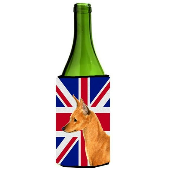 Min Pin With English Union Jack British Flag Wine bottle sleeve Hugger - 24 Oz.