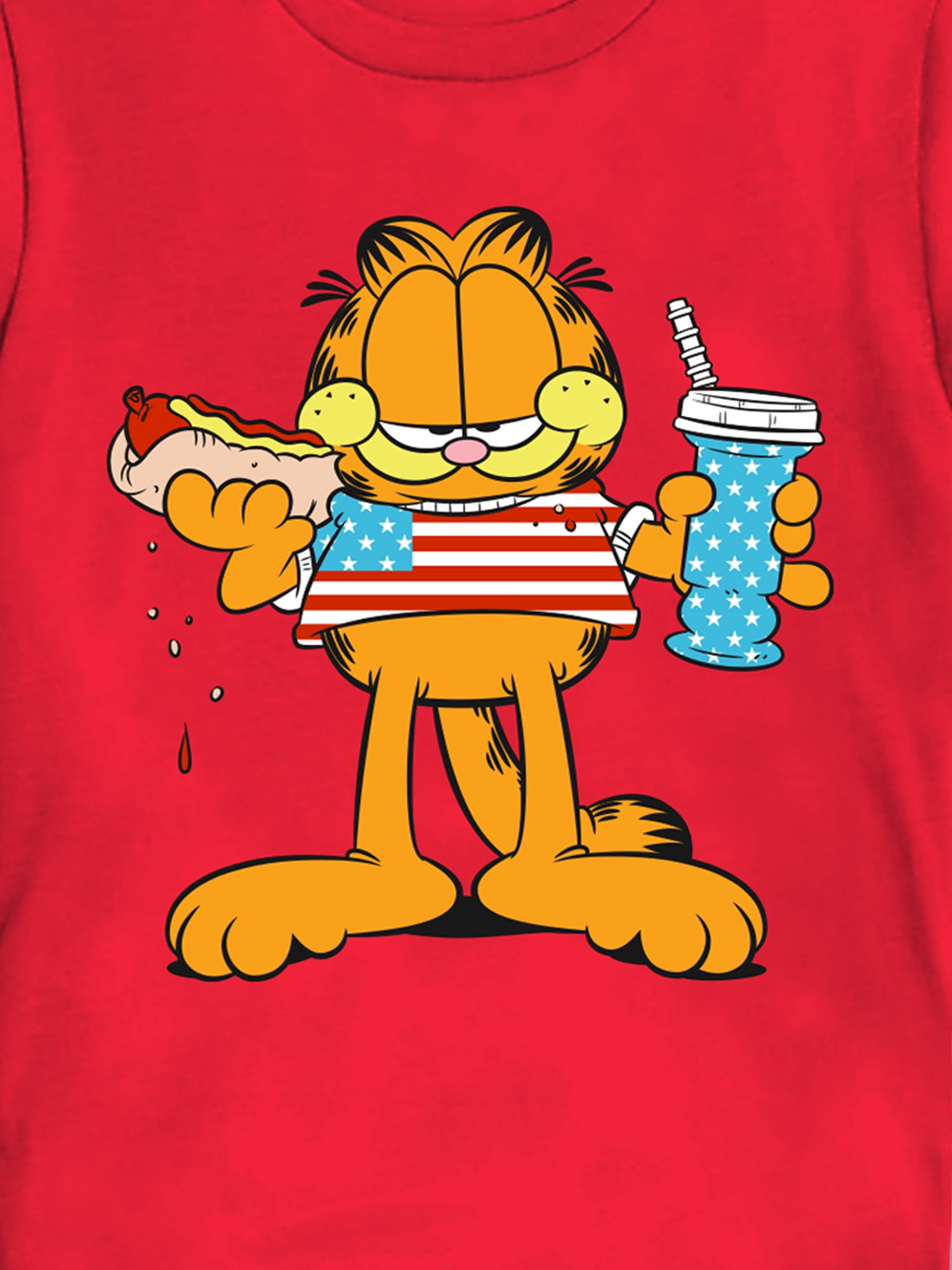 Garfield Boys Americana Cat Crewneck Graphic Tee with Short Sleeves, Sizes 4-18