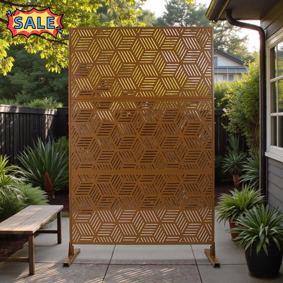 Tcbosik Outdoor Privacy Screen, 76"H x 48"W Freestanding Decorative Privacy Fence for Patio, Backyard, Balcony, Poolside, Brown