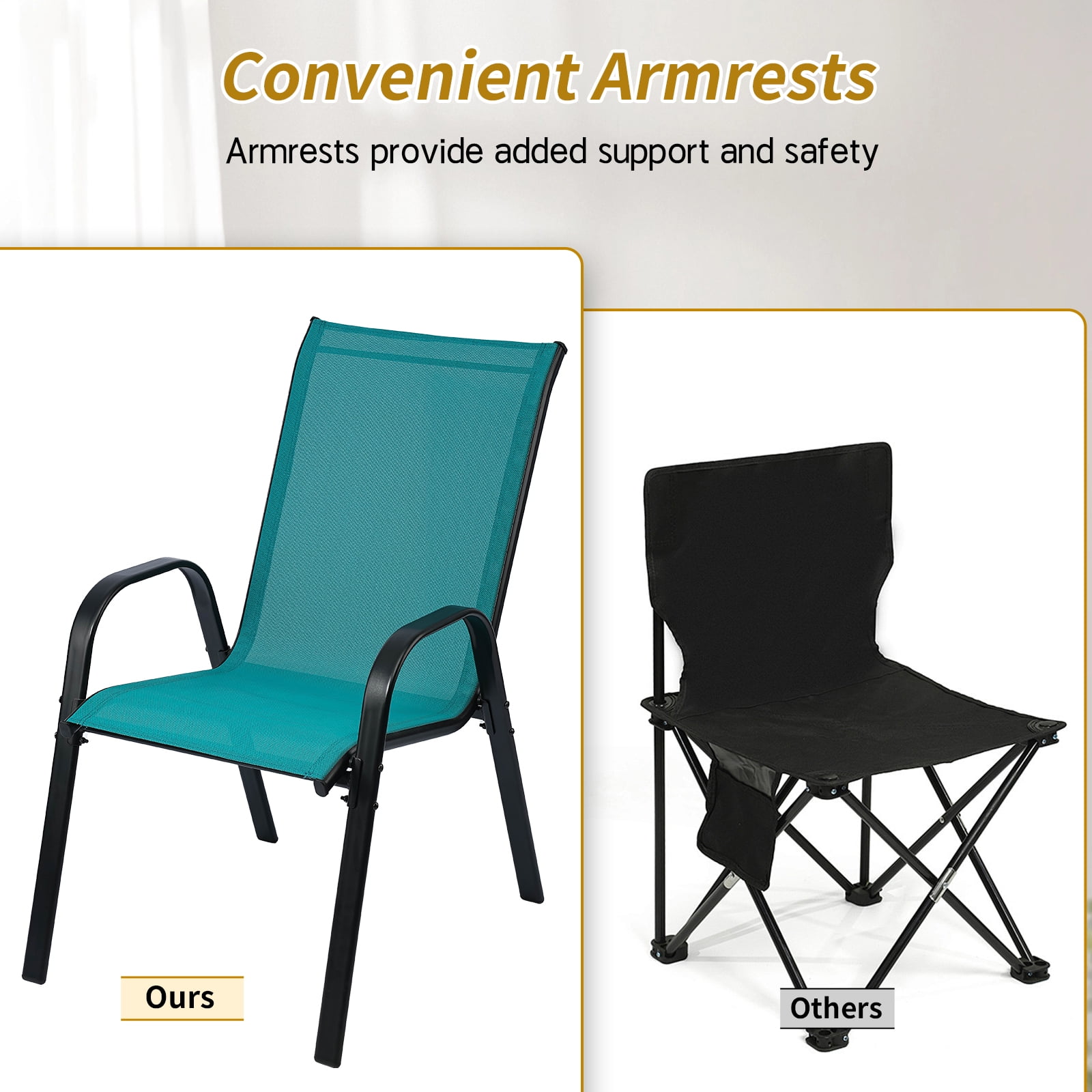 Stackable Outdoor Patio Dining Chairs with Backrest/Armrests for Lawn Garden Balcony Deck Camping-Set of 2 (Turquoise)