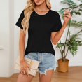 thumbnail image 6 of Duoif Women's Tops Women's Summer Solid Color Round Neck Pleated Short Sleeve T Shirt Top Tshirts Shirts for Women Black L, 6 of 8