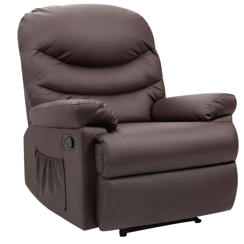 Walnew Manual Recliner with Massage and Huge Pocket, Brown Faux Leather