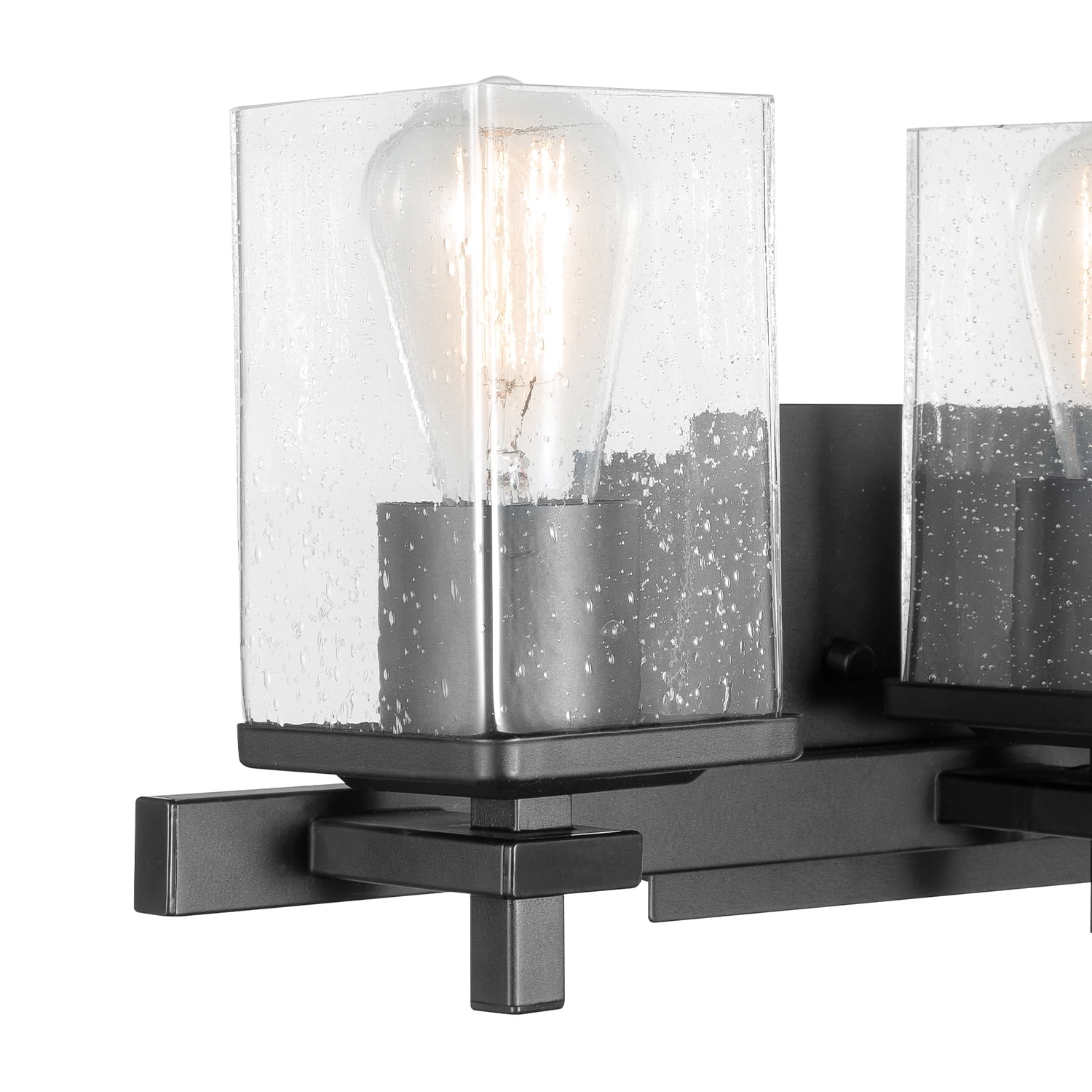 5-Piece All-In-One Bathroom Set, Matte Black, 20" 3-Light Vanity Light with Seeded Glass Shades, Towel Bar, Toilet Paper Holder, Towel Ring, Robe Hook