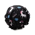 thumbnail image 1 of 1 Pcs Bonnet de Douche Imperméable, Bonnet de Bain pour Cheveux Réutilisable Élastique Imprimé de Protection (Noir Unicorn), 1 of 7