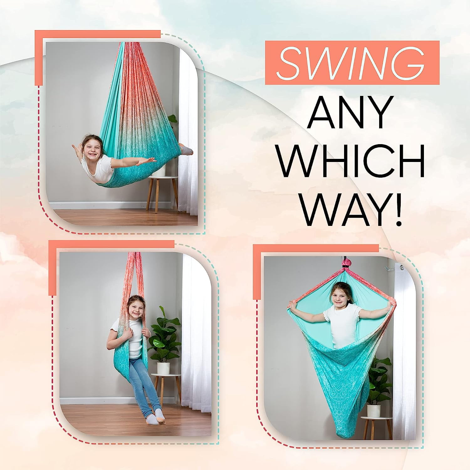 Friendly Cuddle Sensory Swing for Kids & Adults Cocoon Hammock, Fuzz Red Orange & Blue