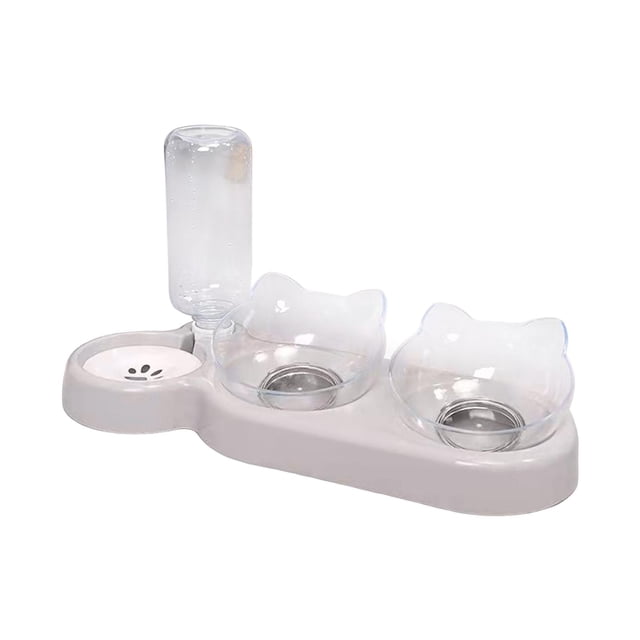 Cuenco Inclinado para Comida de Gatos, para Mascotas con Dispensador Automático de Agua, Botella de Agua Desmontable para Alimentación de Cac Gris Gloria comedero para gatos