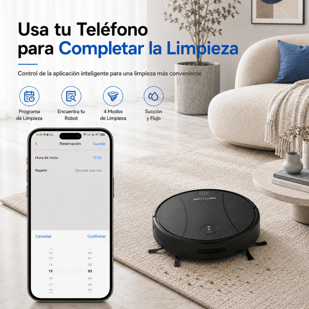 Aspiradora Robot PrettyCare Trapeadora Inteligente Automatica Wifi App C2 | Walmart en línea