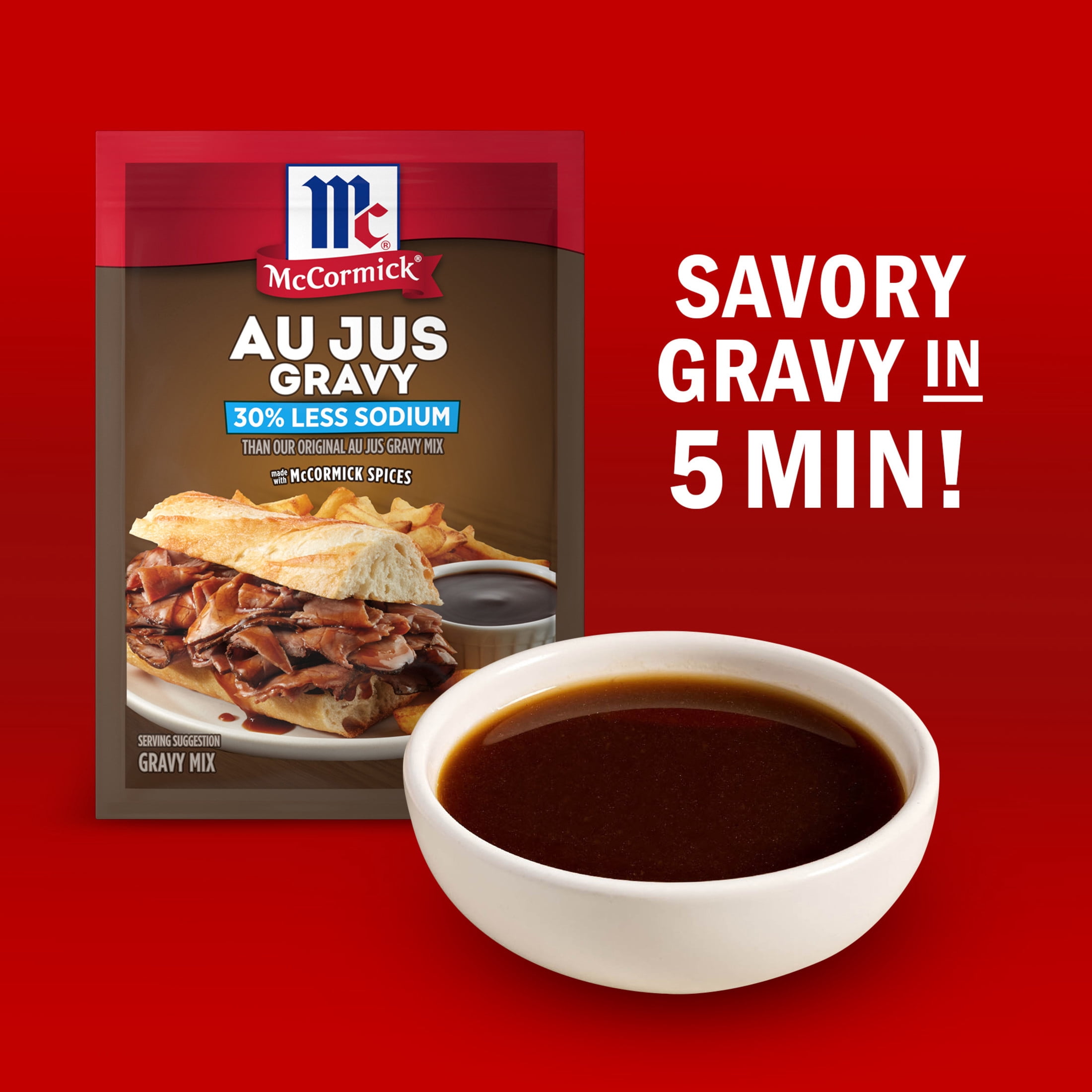 McCormick Au Jus Gravy, 30% Less Sodium Gravy Mix, 1.0 oz Packet