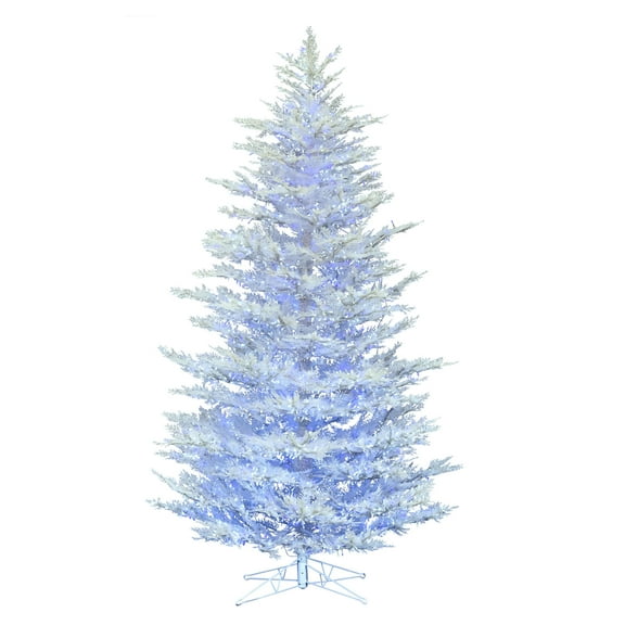 Vickerman 9' x 60" Flocked Cedar Pine Artificial Christmas Tree, Low Voltage LED Pure White and Blue Wide Angle 3mm Twinkle Lights
