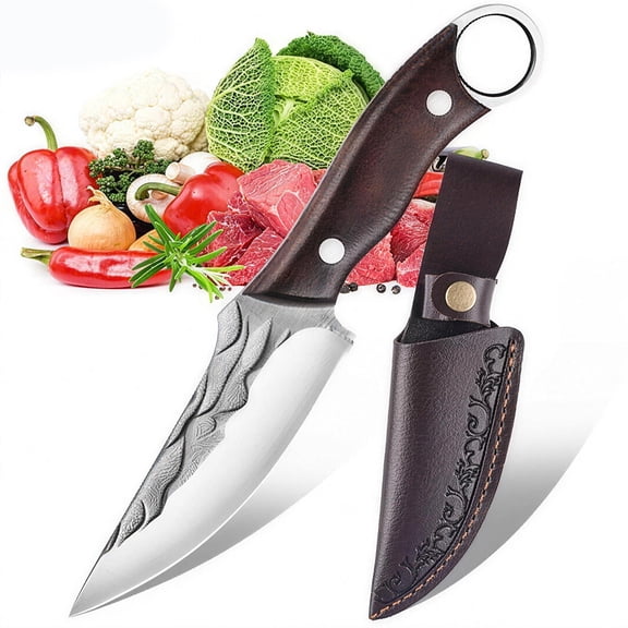 Small Paring Knife Peeling Fruit Vegetable Cutting Meat Cutting Kitchen Knives with Cover High Carbon Stainless Steel Sharp Blade Wooden Ergonomic Handle
