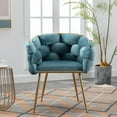 thumbnail image 2 of Luxury Modern Simple Single Sofa Chair, Velvet Accent Armchair With Golden Metal Legs, Upholstered Comfy Reading Chair,  Household Dresser Stool for Bedroom, Vanity, Livingroom, blue, 2 of 9