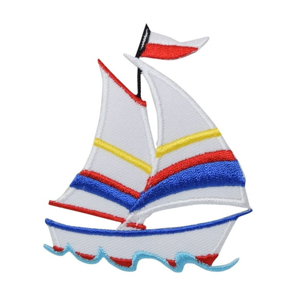 White Sailboat - Blue/Red Stripes - Boat - Iron on Applique/Embroidered Patch