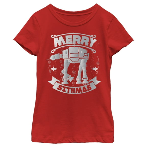 Girl's Star Wars Christmas Sithmas AT-AT Graphic Tee Red Large