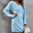 thumbnail image 4 of Quinlirra Sweater Dresses for Women 2024 V Neck Ladies Fashion Solid Color V-neck Drop Shoulder Long Sleeve Waist Waist Knitted Sweater Dress Blue M, 4 of 5
