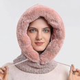 thumbnail image 3 of color Rose 2 En 1 Bonnet Femme Hiver Chaud Chapeau Charpe Bonnet Cagoule Hiver En Fausse Fourrure Tricot Pais Et Doux Coupe-vent Bonnet Cagoule, 3 of 4