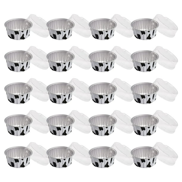 Vasos para hornear de papel de aluminio de 20 piezas con tapas - Moldes redondos reutilizables de 8,5 cm para horno, parrilla y microondas
