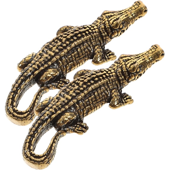 2pcs Crocodile Ornament Wildlife Figurine Mini Decor Decorative Alligator Statue Vintage Decor Keychain Crocodile Miniature Figurines Vintage Jewelry Office Copper Gold Decorations