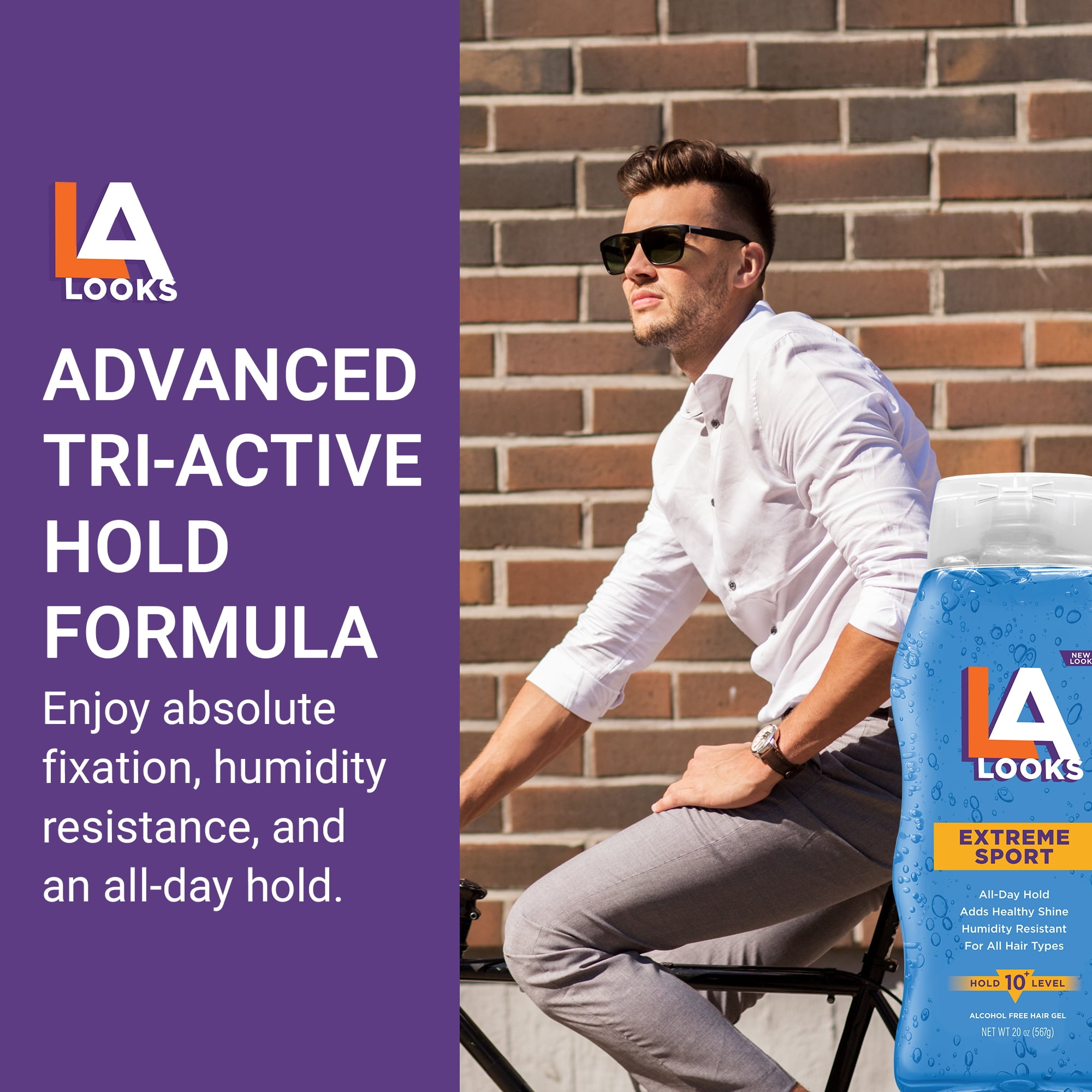 L.A. LOOKS Extreme Sport Tri-Active Hold Gel, for All Hair Types, Men, 20 oz