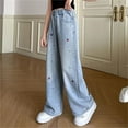 thumbnail image 2 of hoksml Kids' Girls (5-15Y) Cherry Print Denim Pants Loose Elastic Waist Jeans Casual Straight-leg Pants with Pockets, 2 of 9