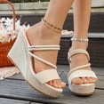 thumbnail image 2 of Rokment 2-Ways Convertible Slingback Slides Platform Wedge Sandals with Back Straps Fashion Casual Espadrilles Chunky ultra High Heels Dress Slip on Summer Shoes Beige Size 6, 2 of 7