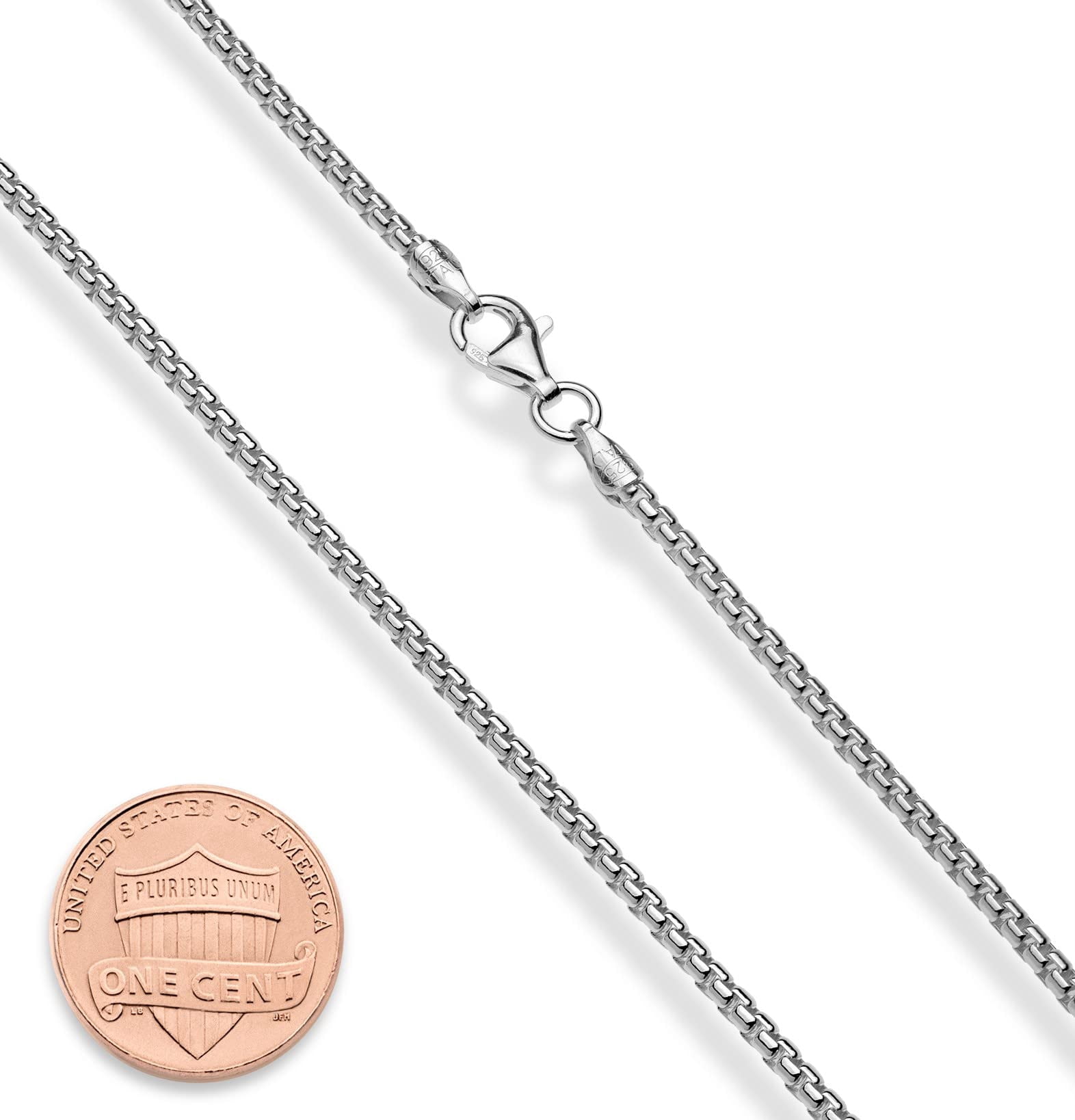 Miabella Italian 925 Sterling Silver Solid 2mm Round Box Chain Necklace for Women Men, Made in Italy (rhodium-plated-silver, Length 26 Inches)