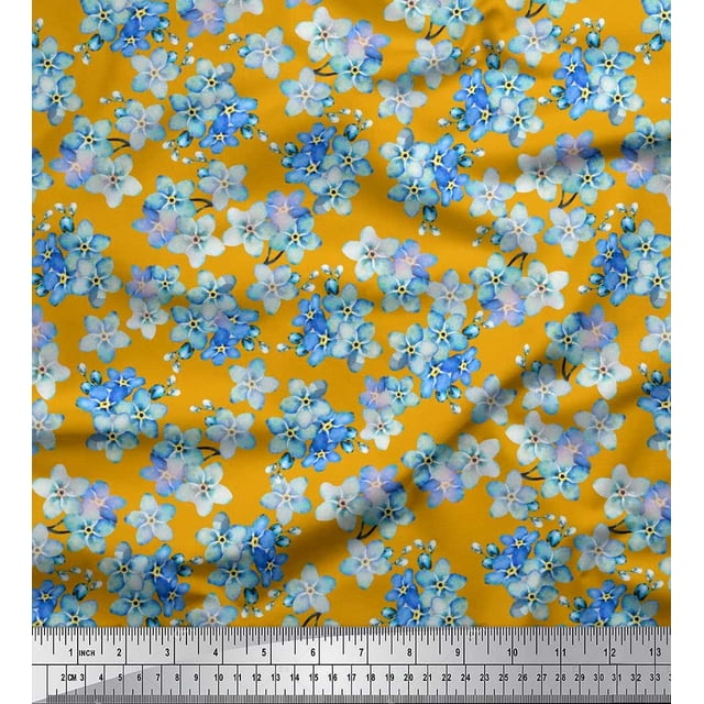 Soimoi polyester Crepe Fabric Scorpion Grasses Floral Decor Fabric Printed Yard 42 Inch Wide