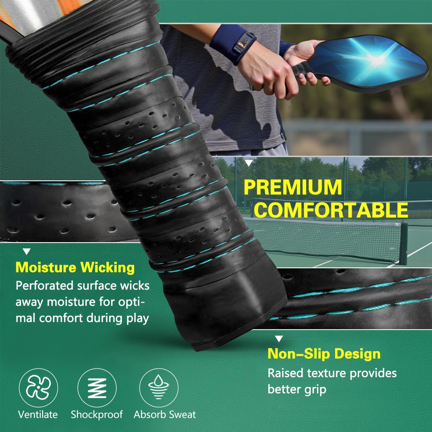 Pickleball Paddles Set Of 1, Fiberglass Surface, Speed, Lightning, Thunder Print, 1 Paddle, 2 Balls & Bag