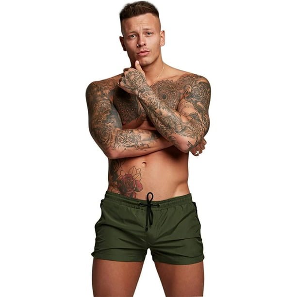 Men's Slim Swim Shorts With Zipper Pockets Quick Dry Swimsuit Sports Swim  Trunks