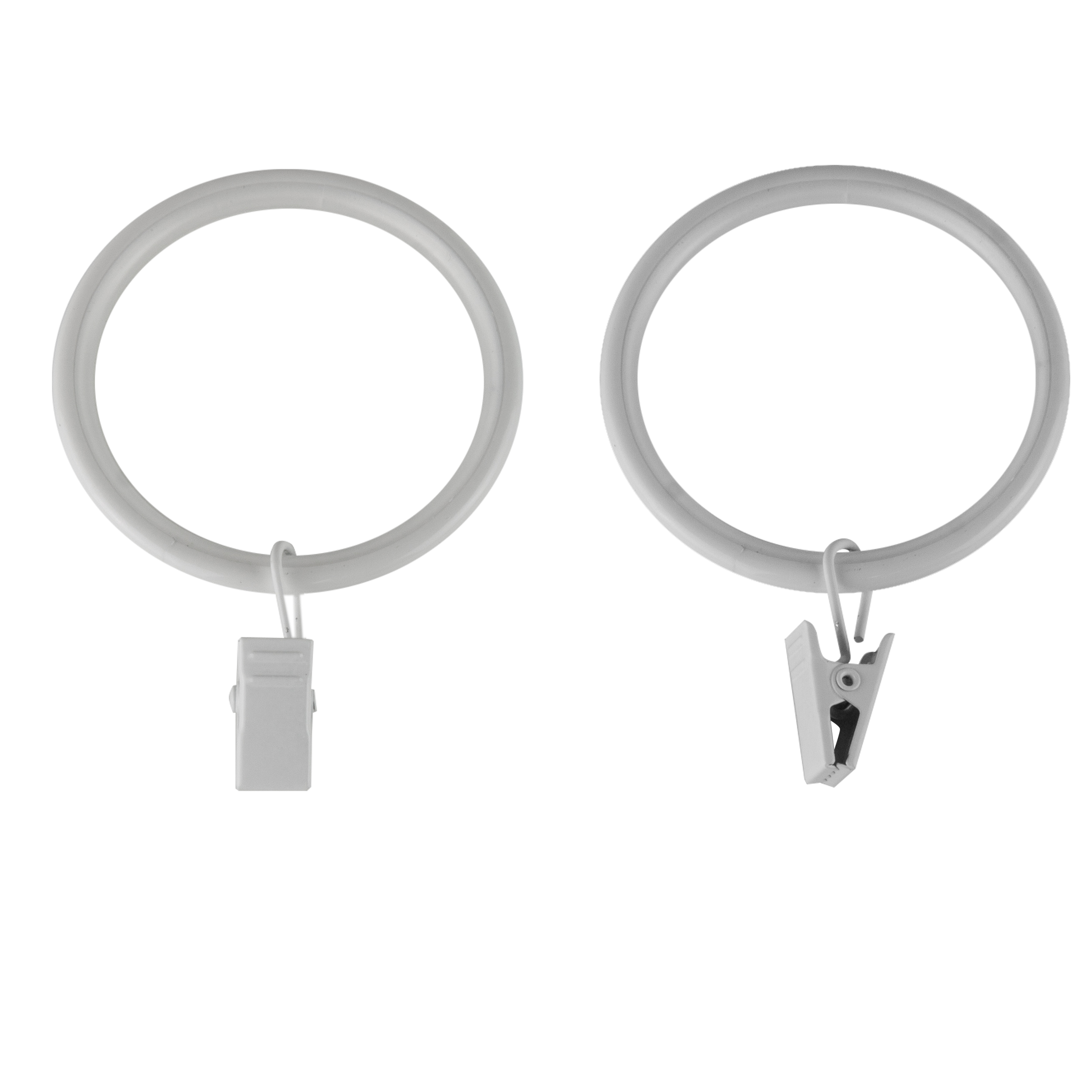 PlusCasa Noise-Canceling 1-3/4 inch White Curtain Rings with Clips (10 Count)