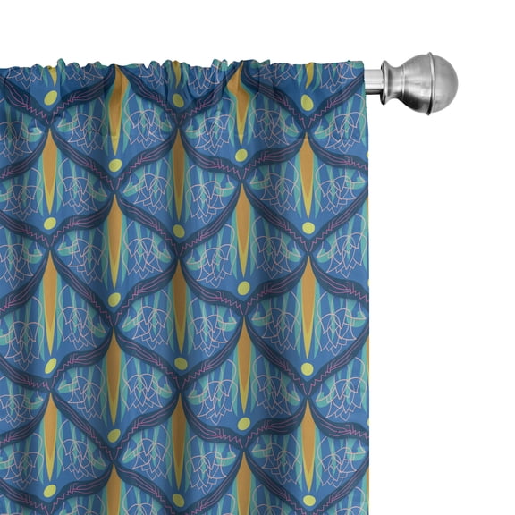 Ambesonne Antique Oriental 4-Panel Curtains, Tulip Motif Art, 56"x63", Violet Blue and Ginger