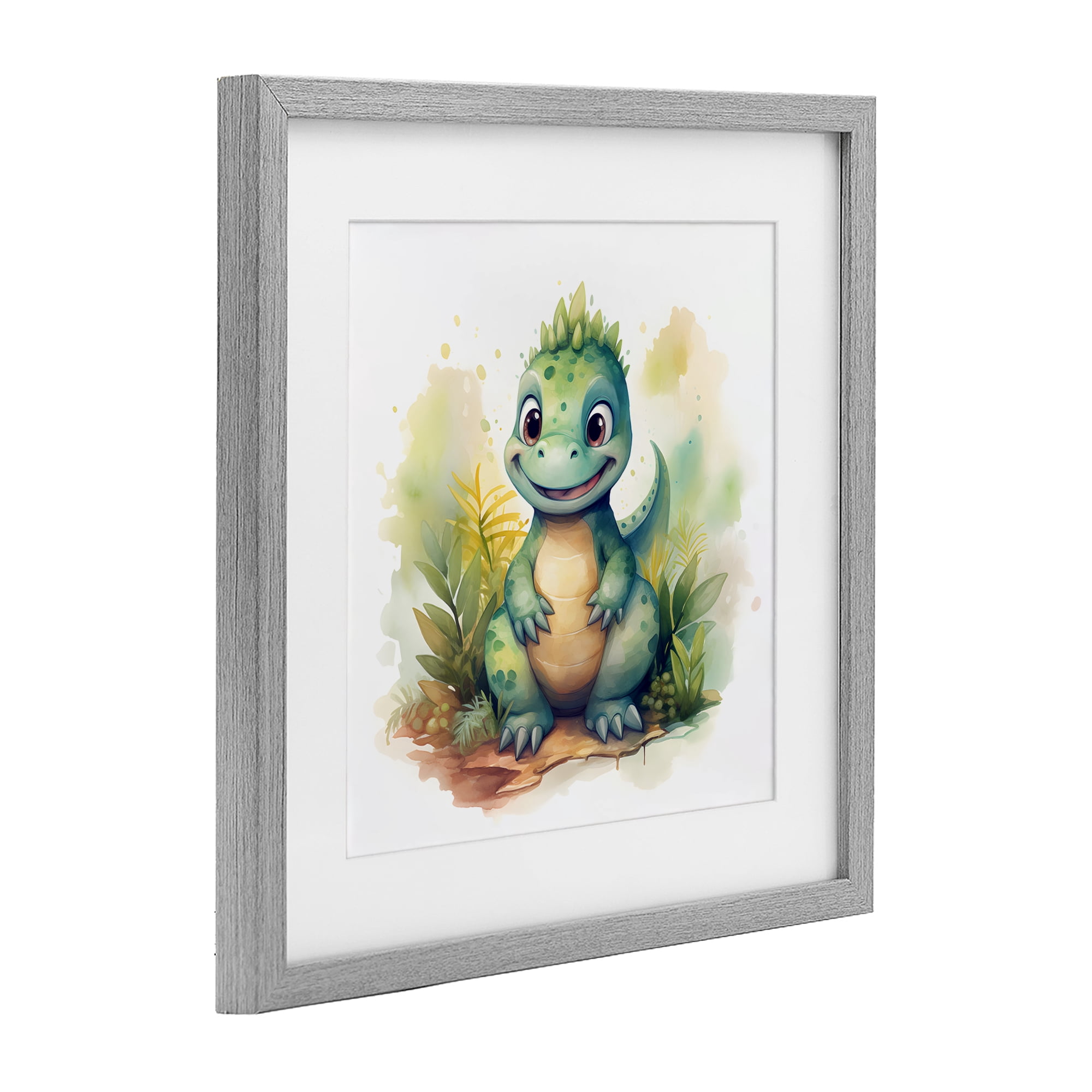 Stupell Industries Crafty Smiling Dinosaur Gray Framed Print Under Glass, design by Steve Hunziker