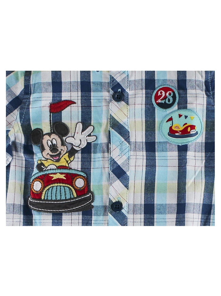 Disney Store Baby Boys Mickey Mouse Woven Bumper Car Romper Short Sleeve, Blue, 3-6 Months