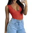 thumbnail image 3 of Womens V-Neck Sleeveless Going Out Y2K Trendy Lace Cropped Tank Tops Red L, 3 of 9